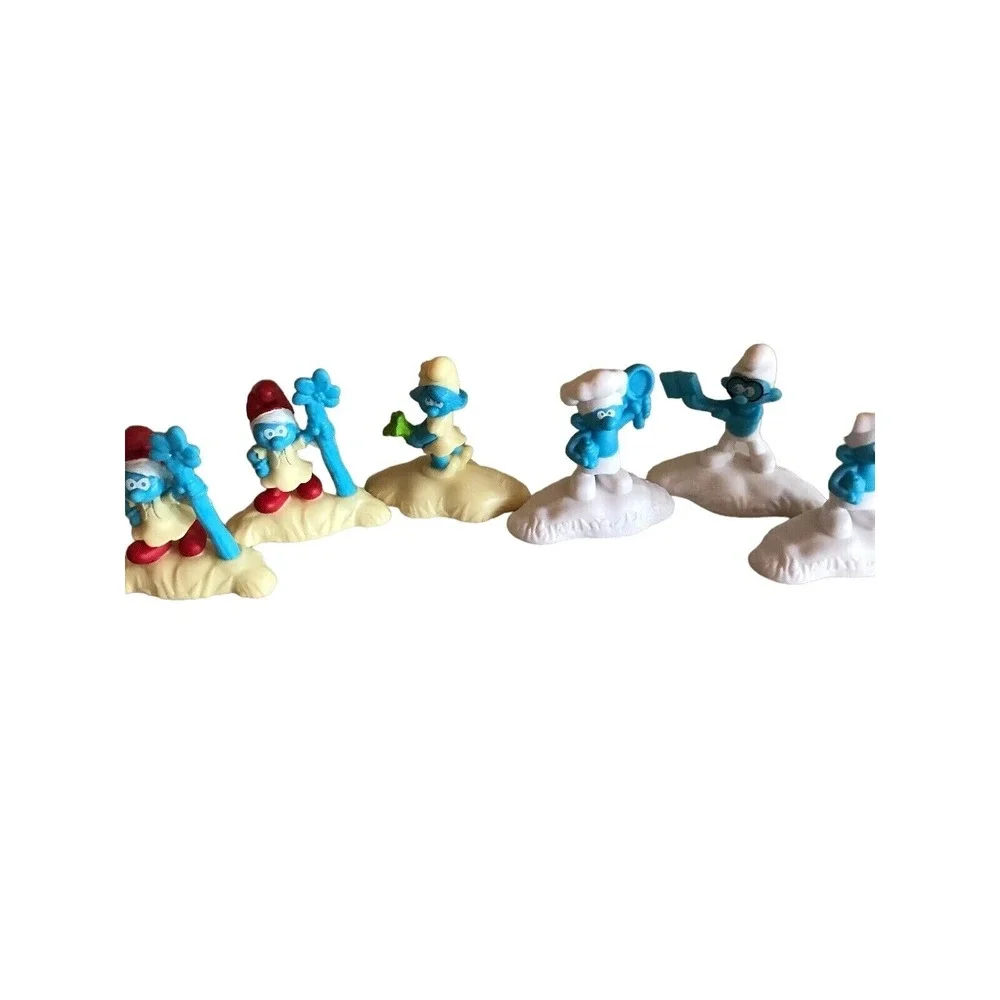 Set of 6 Vintage 1980's plastic Smurf Smurfette Figures, Cake Toppers
